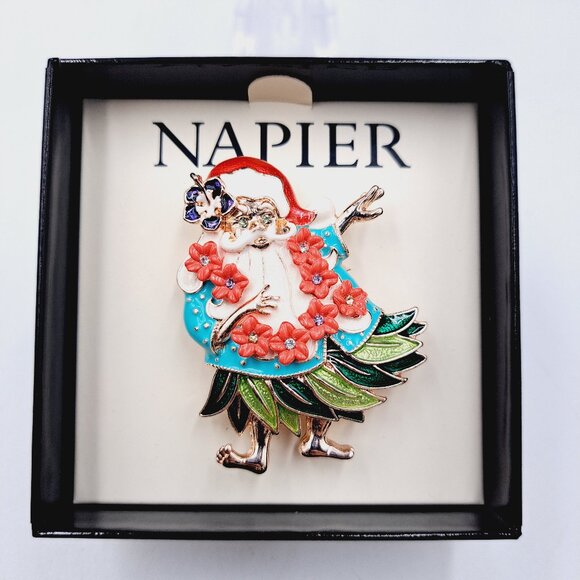 Napier Jewelry - Polynesian Christmas Hawaiian Hula Santa Claus Winter Holiday Rose Gold Pin